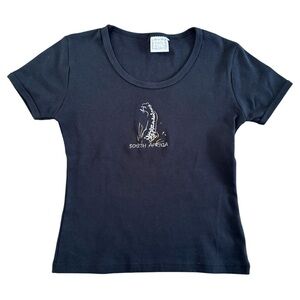 Vintage Y2K baby doll tee Black South Africa shirt embroidered rhinestone L 869